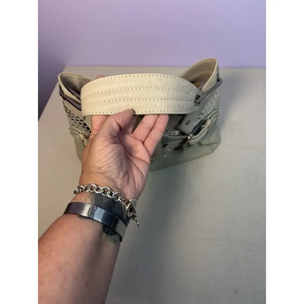 Jimmy Choo Buckle Studded Tulita Hobo Shoulder Bag Tan Canvas - Picture 9 of 16